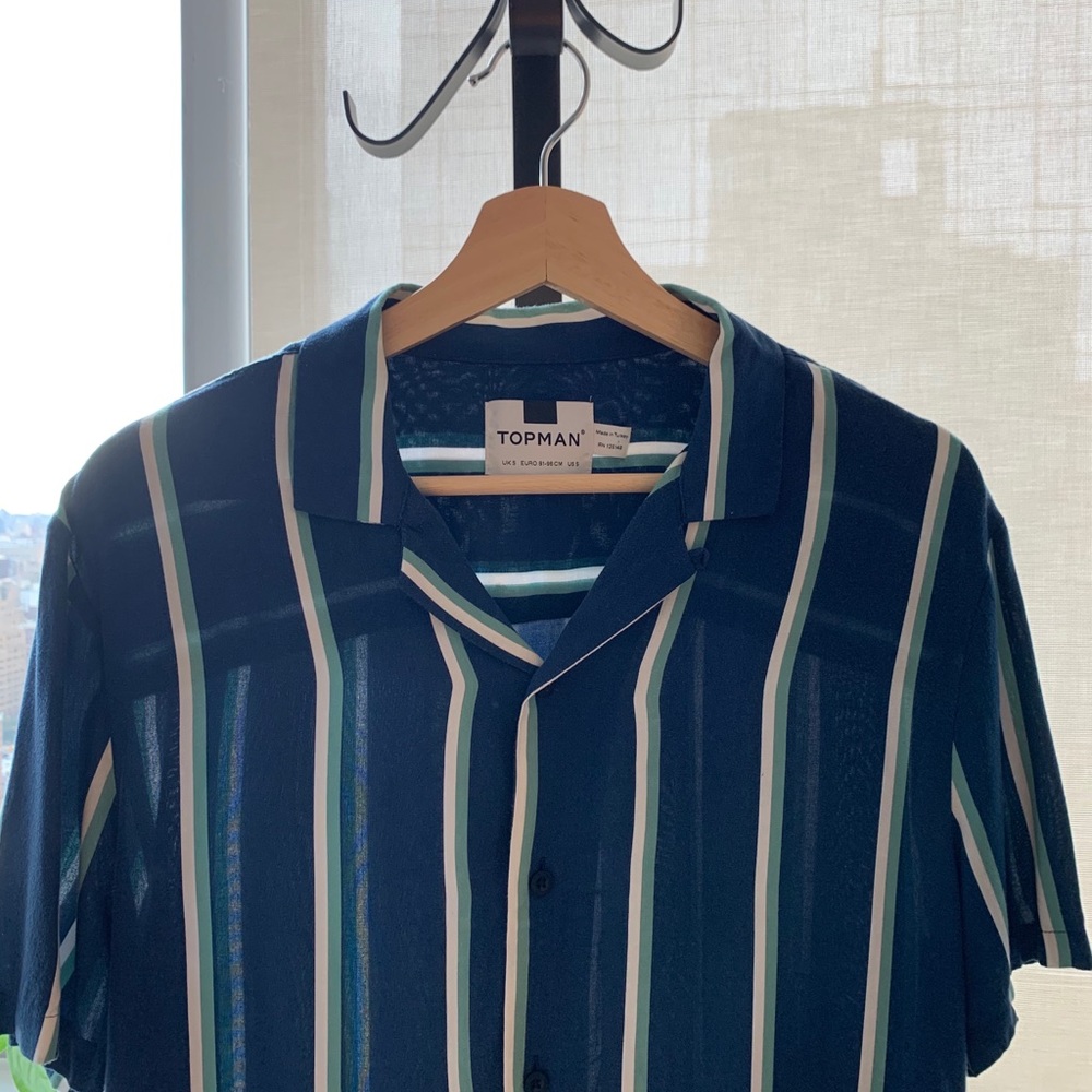 Topman Cuban Collar Stripe Shirt